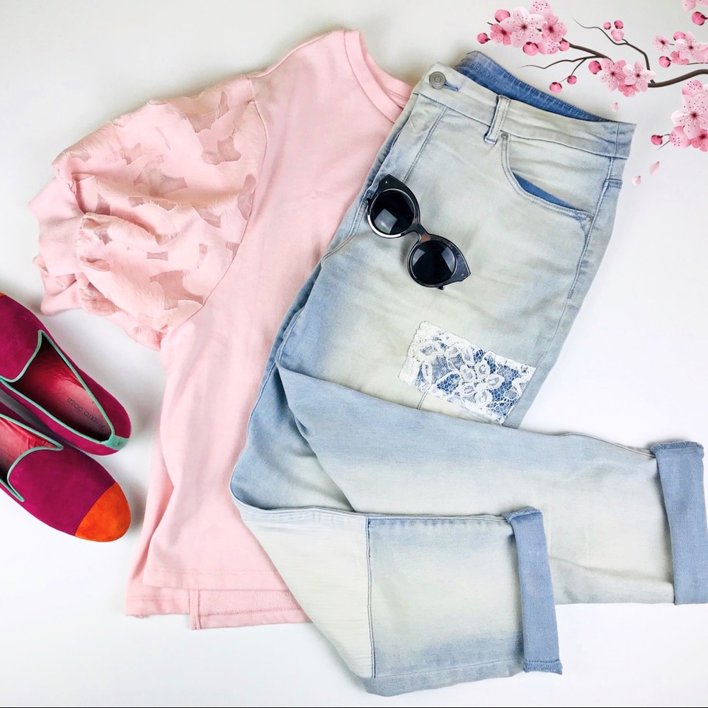 Chico’s Patchwork Girlfriend Ankle Light Jeans